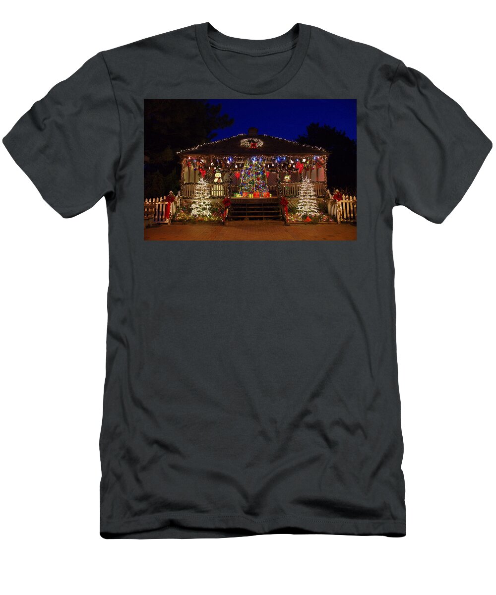 Hereford Inlet T-Shirt featuring the photograph Christmas at the Lighthouse Gazebo by Greg Graham