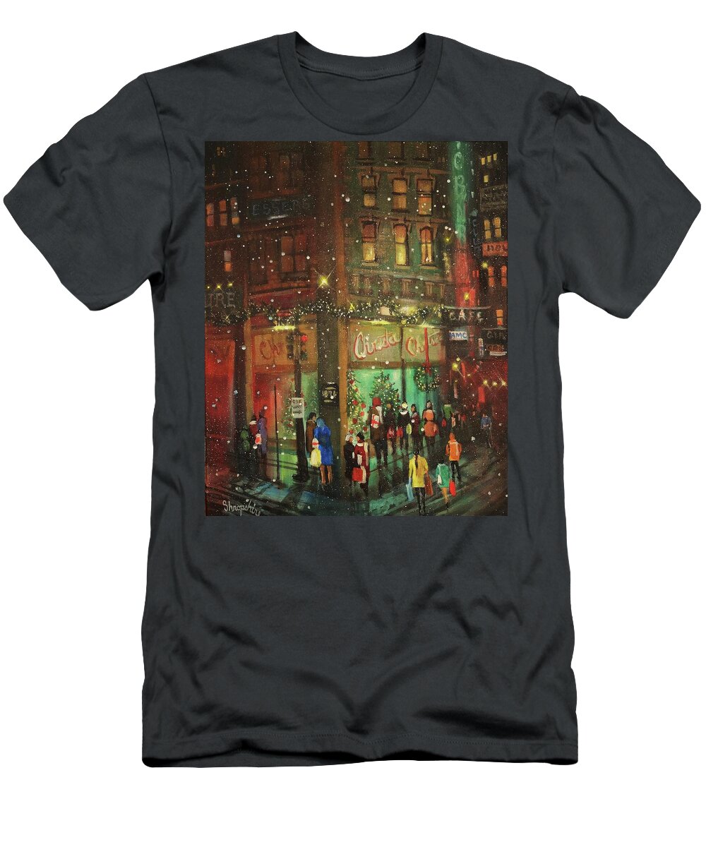 Old Chicago T-Shirt featuring the painting Christmas Shopping by Tom Shropshire