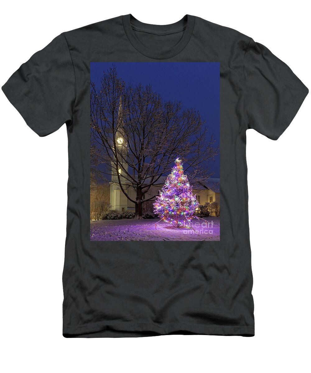 Church T-Shirt featuring the photograph Christmas tree and church, Maine by Kevin Shields