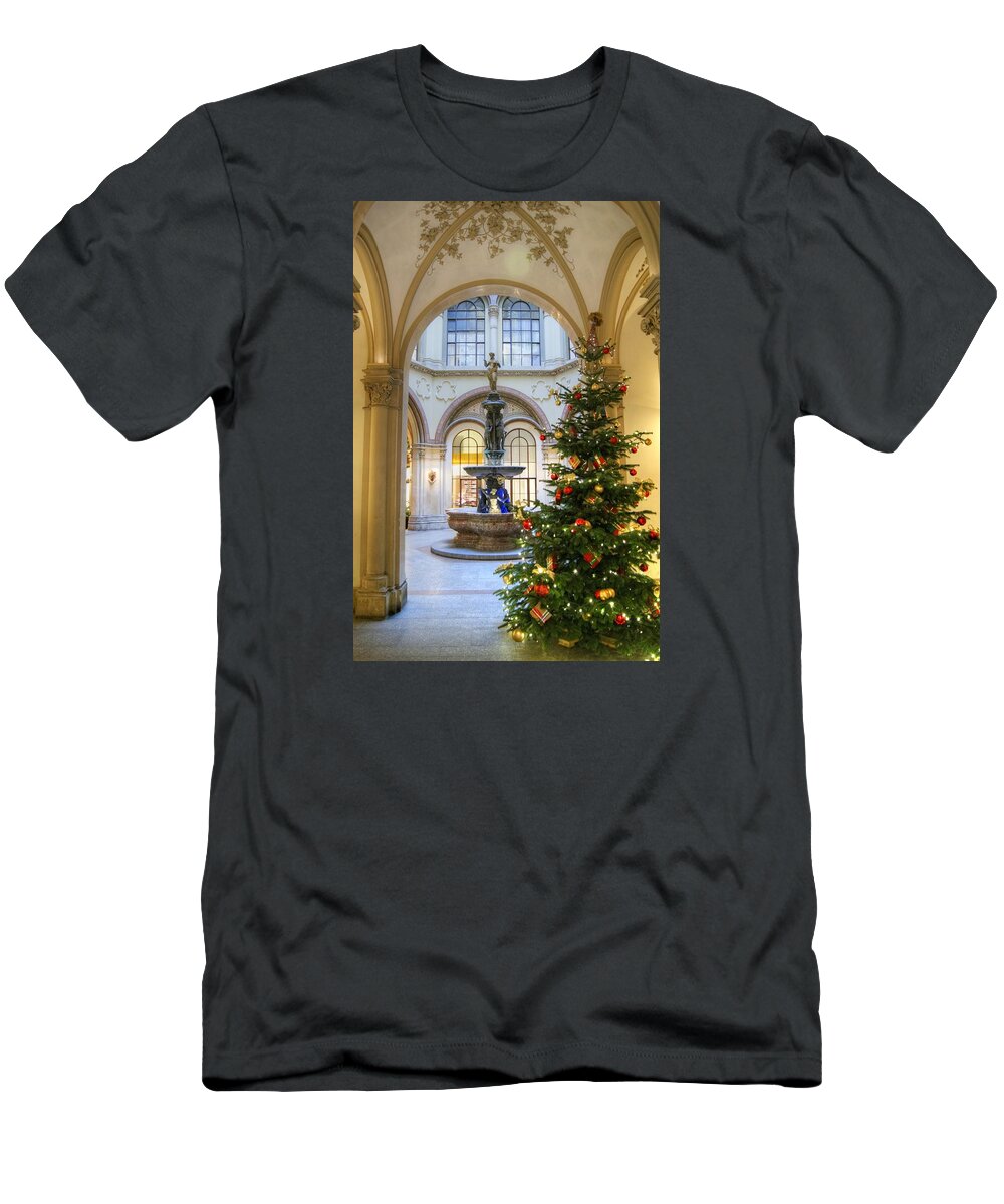 Ferstel T-Shirt featuring the photograph Christmas Tree in Ferstel Passage Vienna by David Birchall