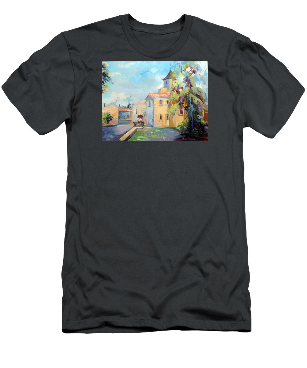 Siecq 79 T-Shirt featuring the painting Church at Sciecq by Kim PARDON