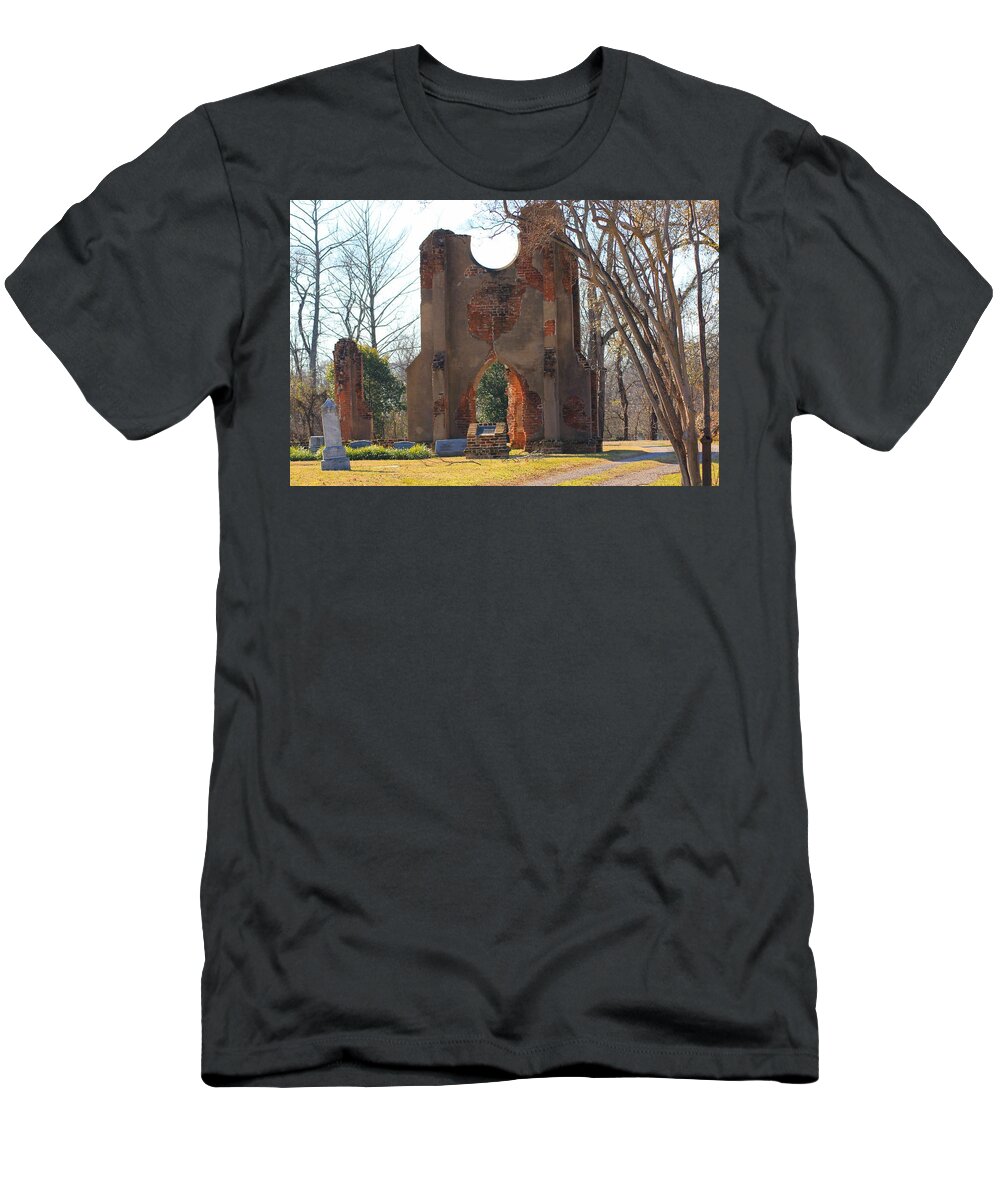 Greenfield T-Shirt featuring the photograph Church Ruins Greenfield Cemetery by Karen Wagner