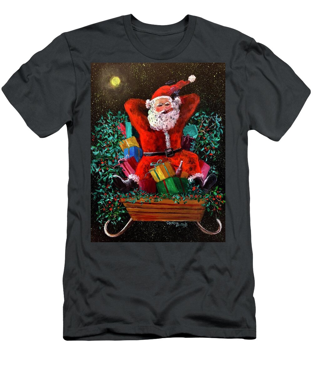 Christmas T-Shirt featuring the painting Cigar Santa by Rand Burns