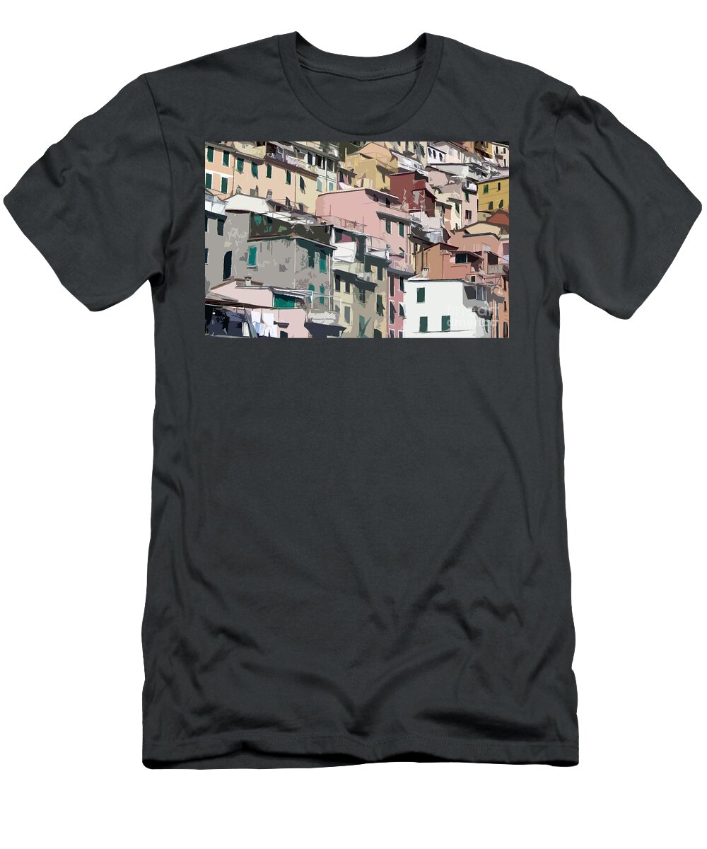 Italy T-Shirt featuring the mixed media Cinque Terre by Susan Lafleur