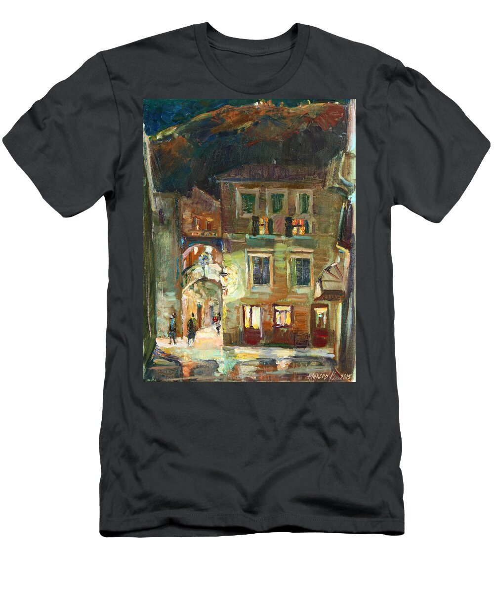 Montenegro T-Shirt featuring the painting City falls asleep by Juliya Zhukova