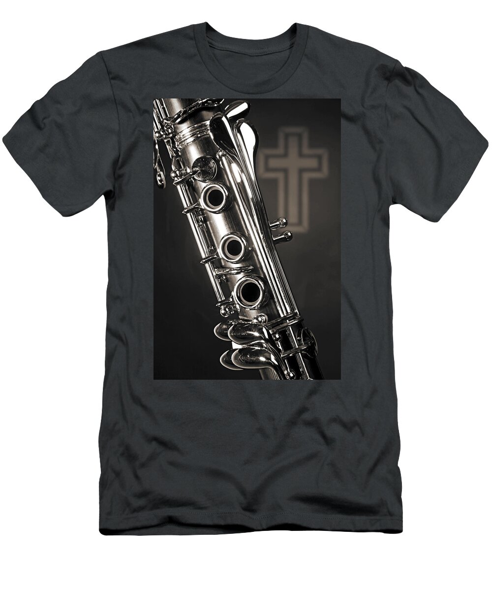 Clarinet T-Shirt featuring the photograph Clarinet Music Instrument with a Cross 3521.01 by M K Miller