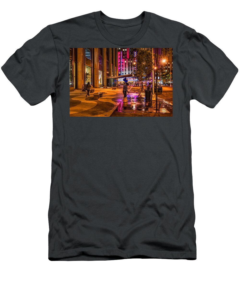 ' Nyc T-Shirt featuring the photograph Cleaning With Neon by Jeffrey Friedkin