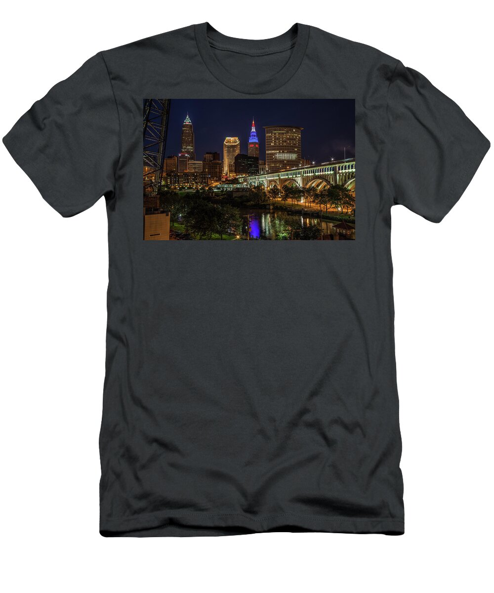 Cleveland T-Shirt featuring the photograph Cleveland Nightscape by Lon Dittrick