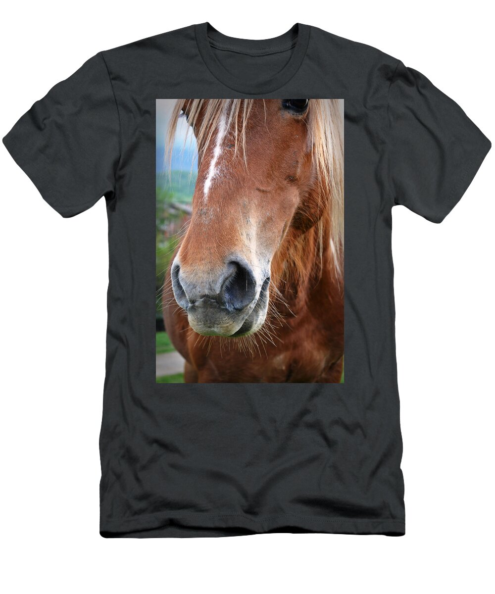 Horse T-Shirt featuring the pyrography Close - up of a horse by Rumiana Nikolova