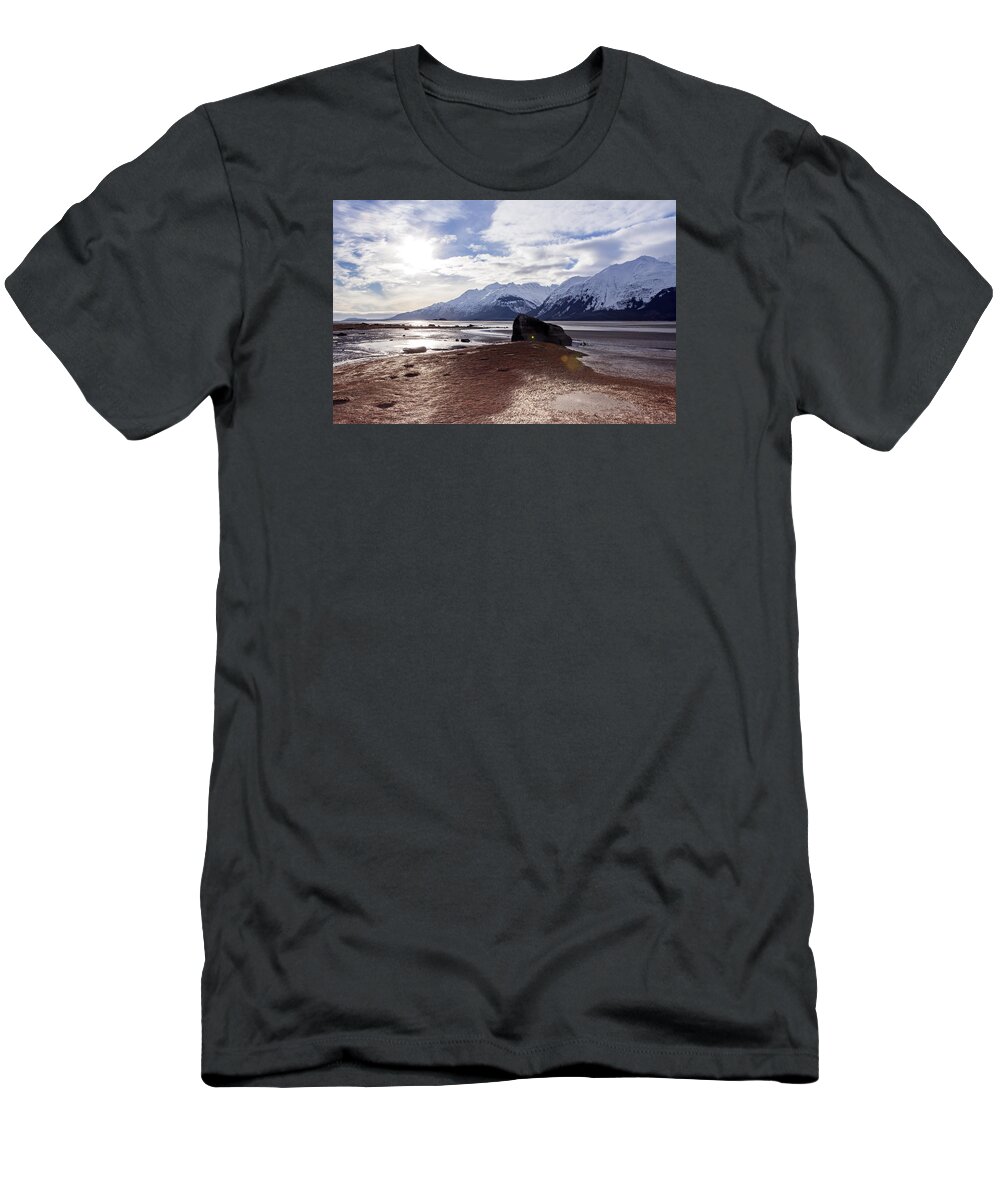 Alaska T-Shirt featuring the photograph Cloud shadows at low tide. by Michele Cornelius