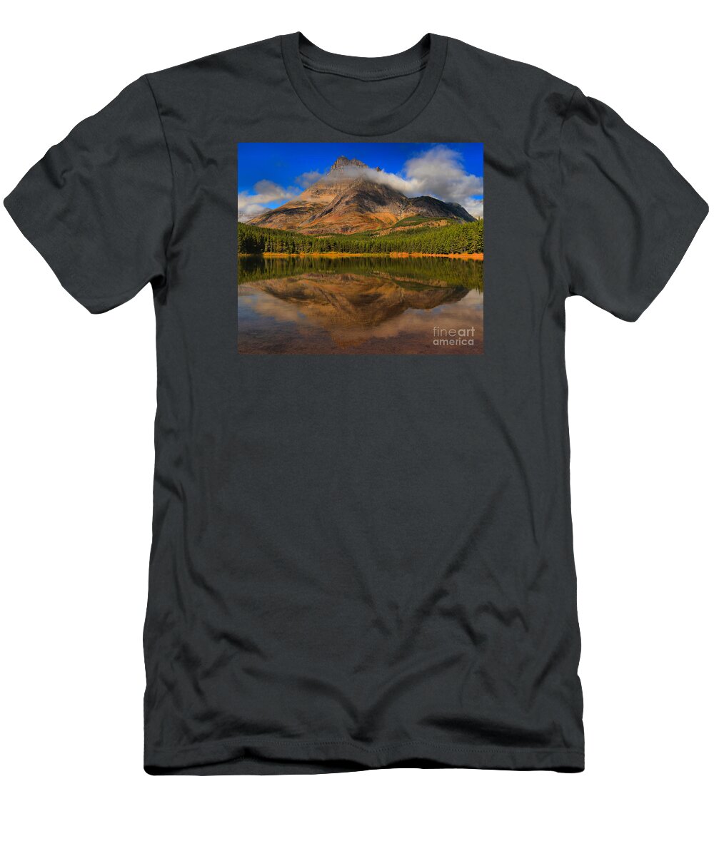 Many Glacier T-Shirt featuring the photograph Cloud Swirls Over Fishercap by Adam Jewell