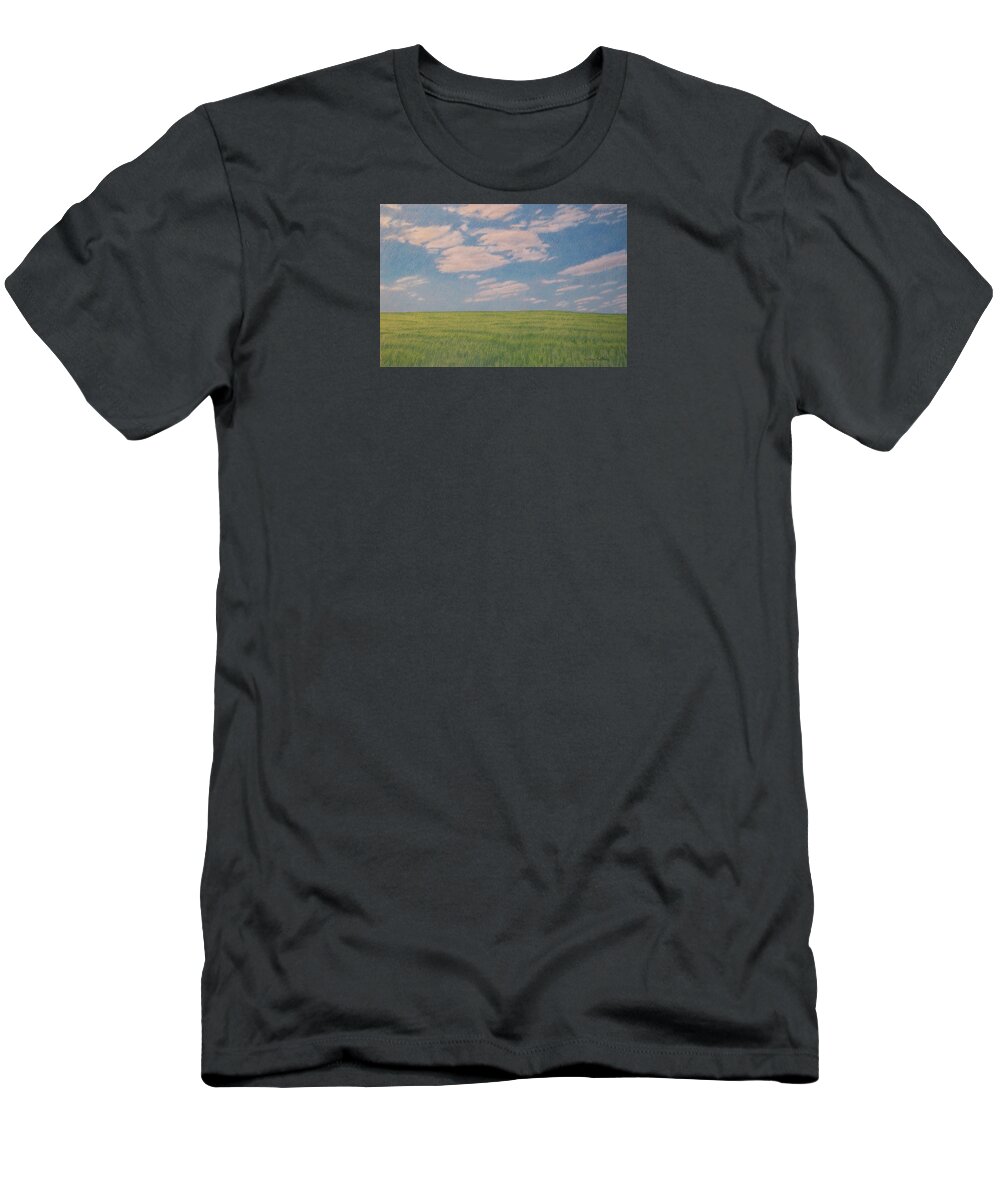 North Dakota T-Shirt featuring the drawing Clouds over Green Field by Cris Fulton