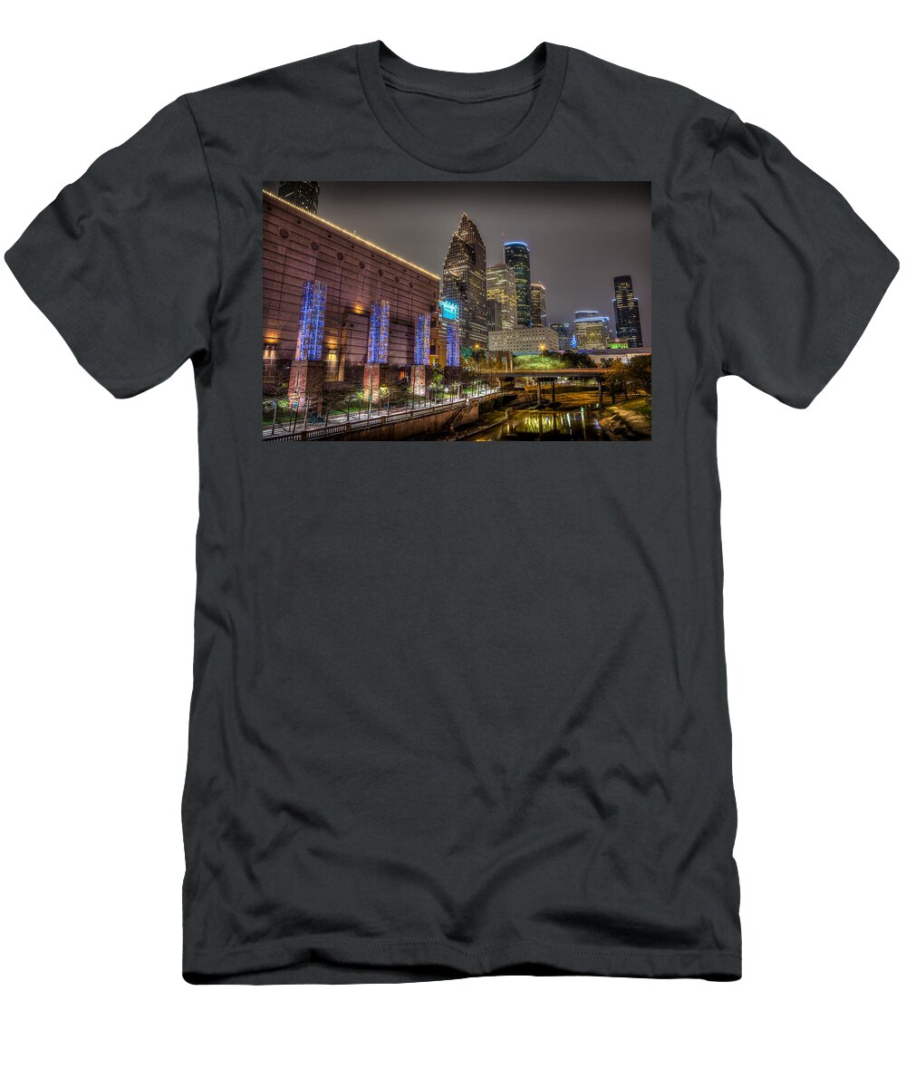 Wells Fargo Plaza T-Shirt featuring the photograph Cloudy Night in Houston by David Morefield