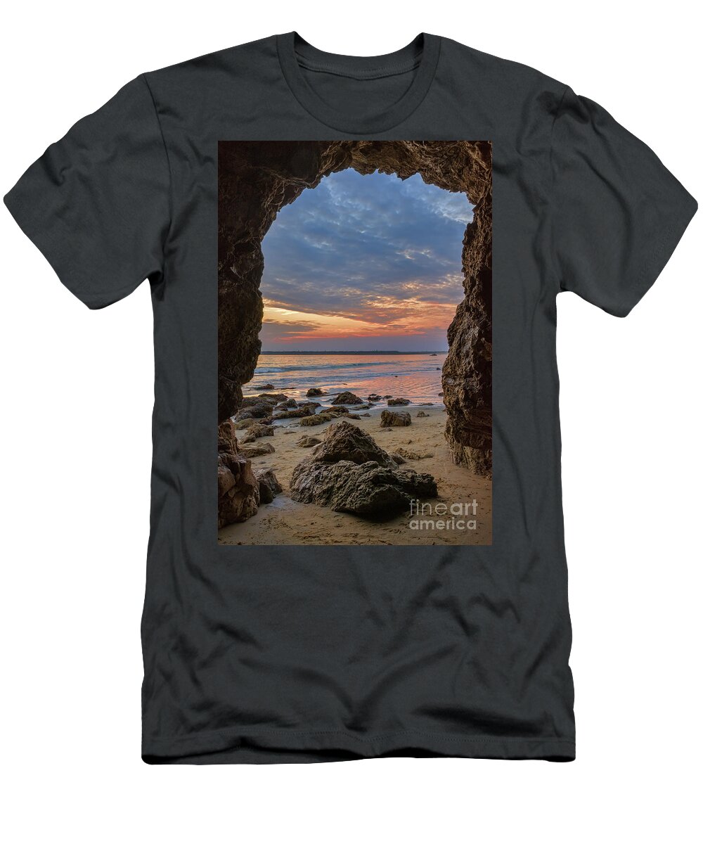Cloudy T-Shirt featuring the photograph Cloudy Sunset at Low Tide by Eddie Yerkish