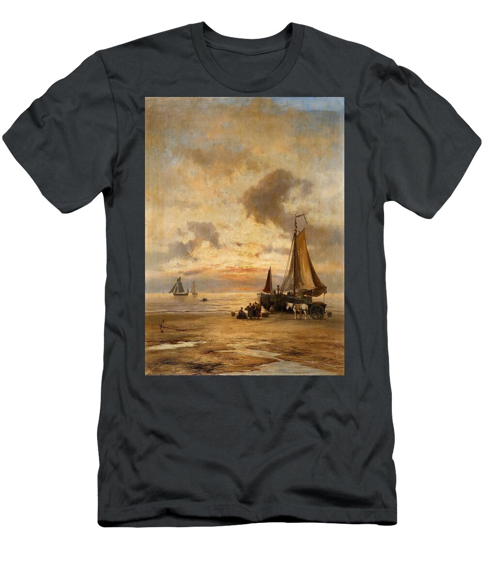 Johannes Herman Barend Koekkoek T-Shirt featuring the painting Coastal Landscape at Evening by MotionAge Designs