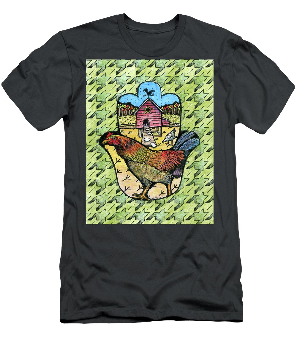 Hamsa T-Shirt featuring the drawing Cock-a-doodle by Mindy Curran