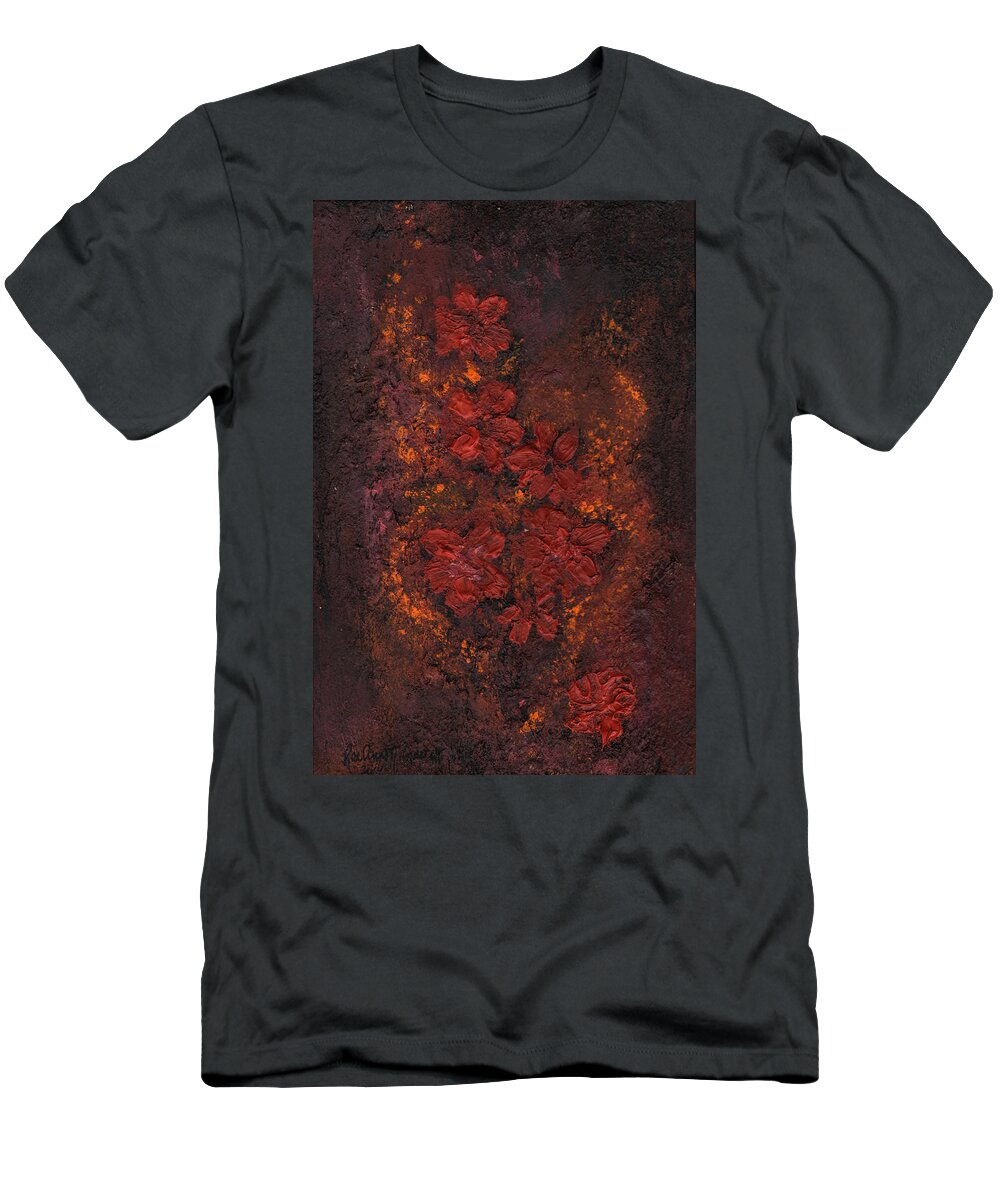 Flowers- Dark Colors- Red Flower Art- #artforflower Lovers - Impressionistic Art- #artbyraeannm.garrett - - Artistic- Love- T-Shirt featuring the painting Coffee Rose by Rae Ann M Garrett
