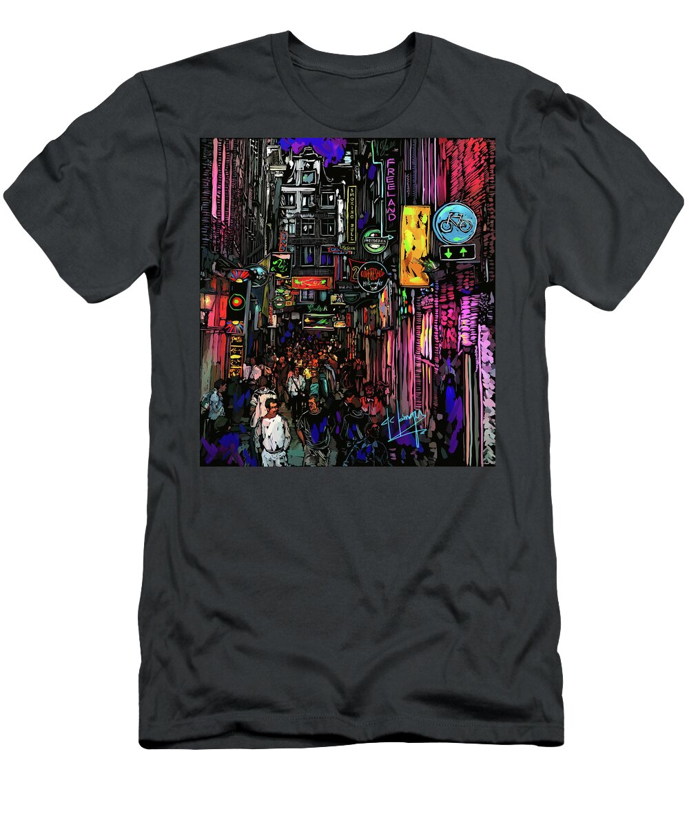 Coffee Shop T-Shirt featuring the painting Coffee Shop, Amsterdam by DC Langer