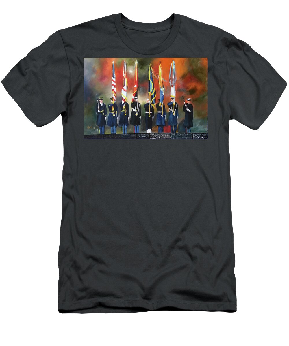 Vietnam Memorial T-Shirt featuring the painting Color and Honor at THE WALL by Josef Kelly