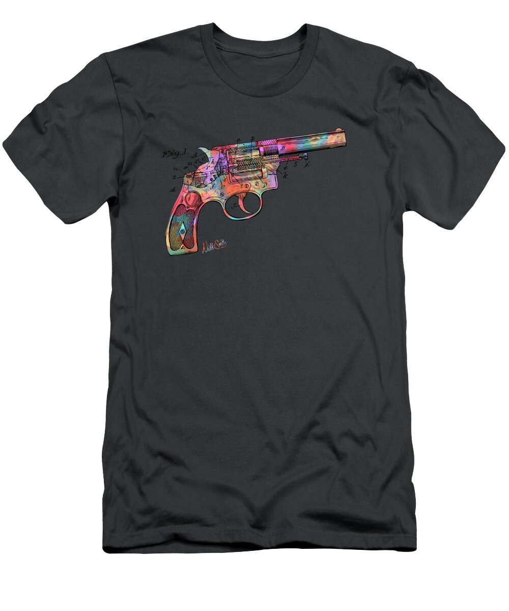 Wesson T-Shirt featuring the digital art Colorful 1896 Wesson Revolver Patent by Nikki Marie Smith