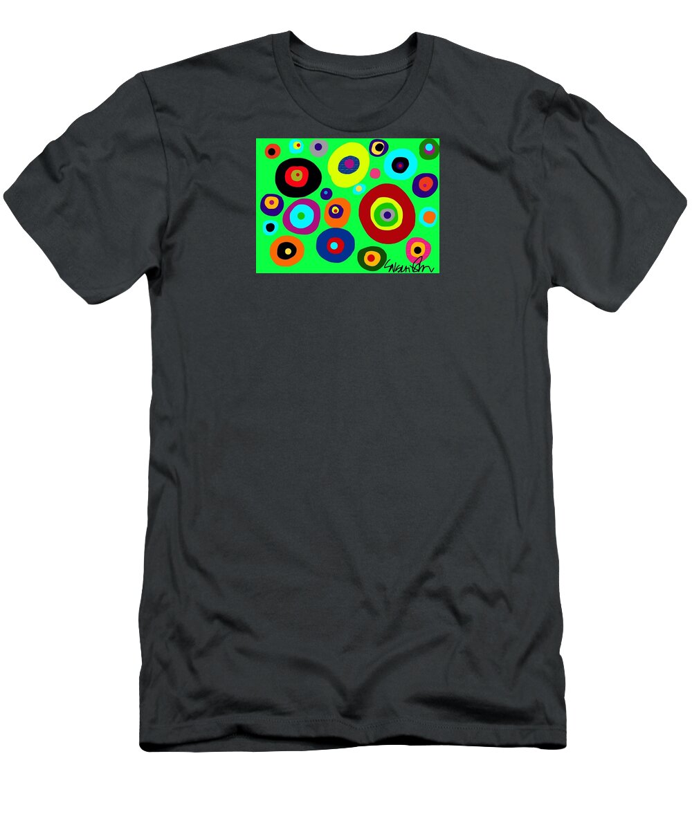 Abstract T-Shirt featuring the digital art Colorful eyes in the green sky by Susan Fielder