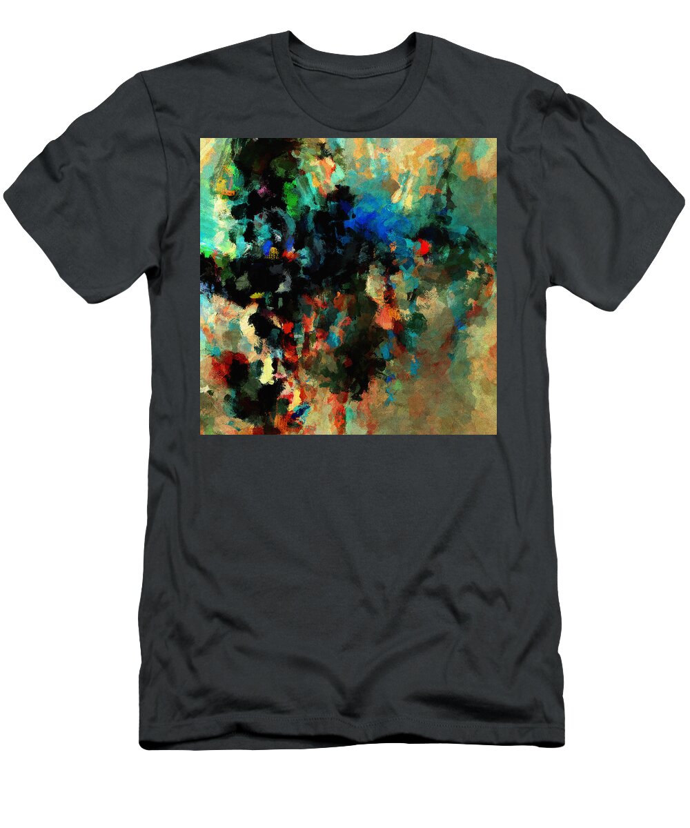 Abstract T-Shirt featuring the painting Colorful Landscape / Cityscape Abstract Painting by Inspirowl Design