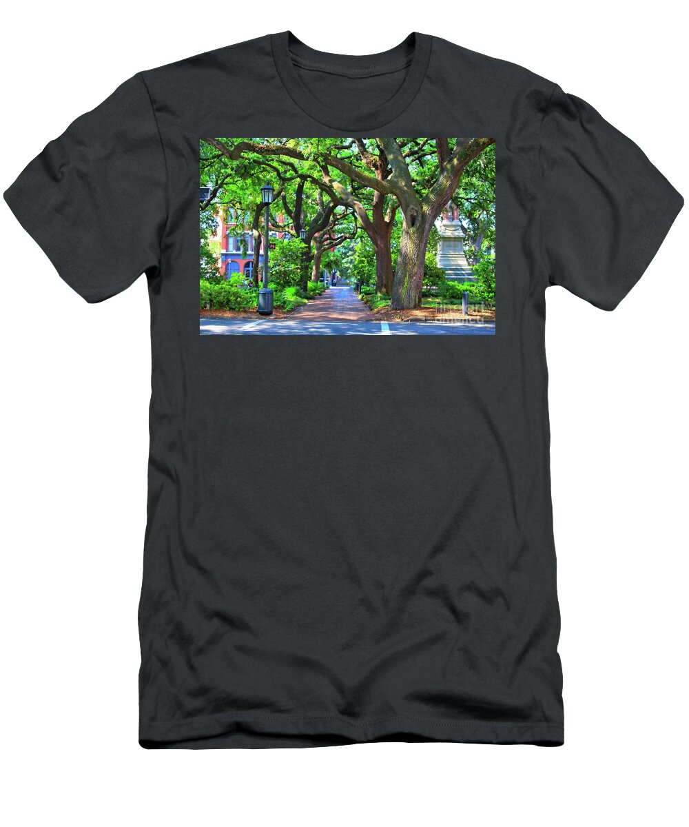 Savannah T-Shirt featuring the photograph Colorful Savannah Square Sidewalk by Carol Groenen