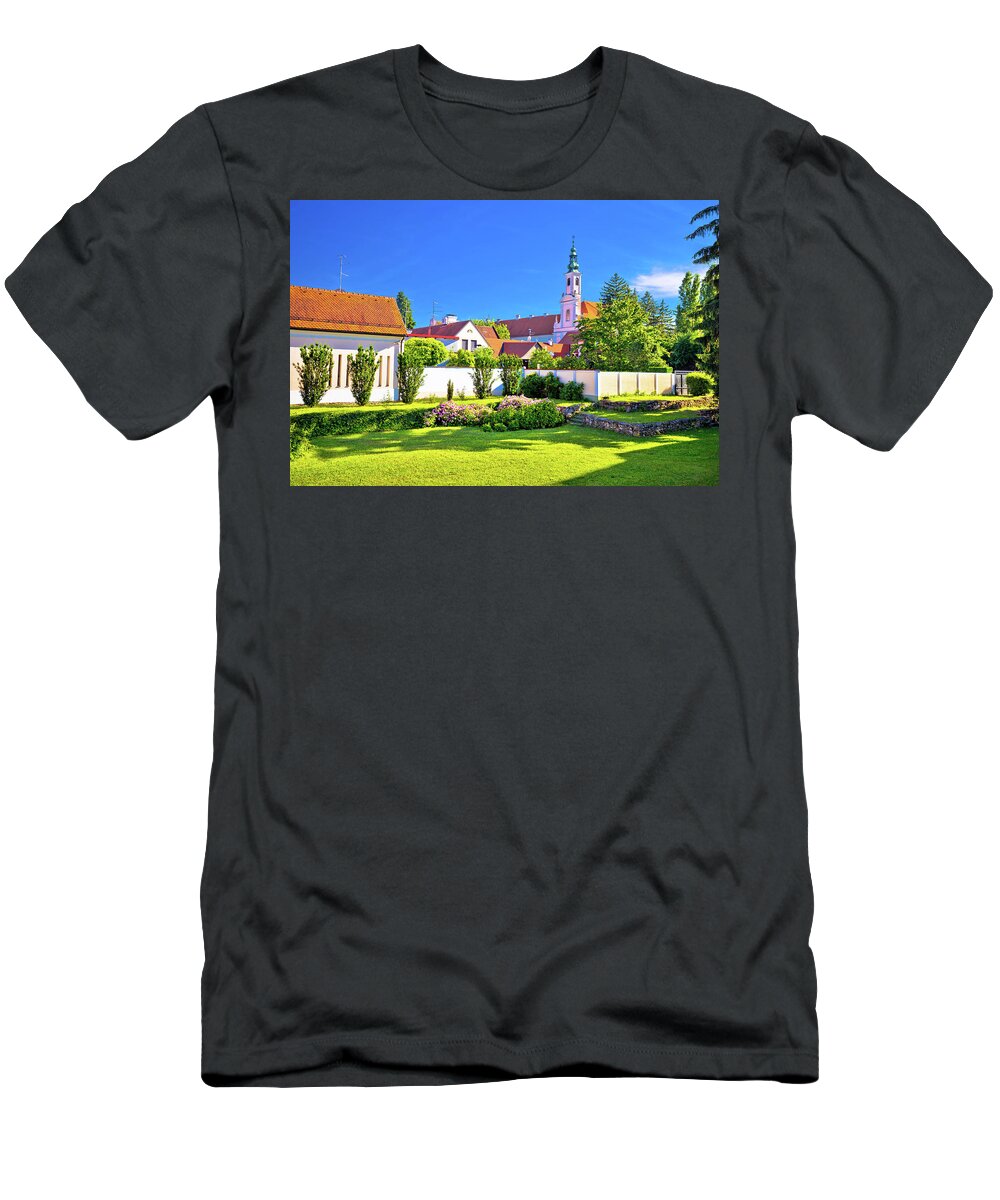 Varazdin T-Shirt featuring the photograph Colorful street and green park in baroque town Varazdin by Brch Photography