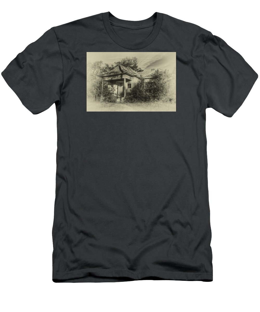 Old Buildings T-Shirt featuring the photograph Community Center II in Sepia by Harry B Brown