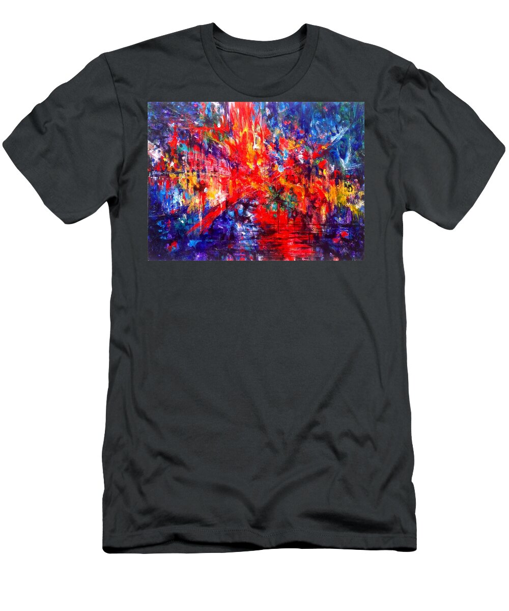 Energy Spiritual Art T-Shirt featuring the painting Composition # 1. Series Abstract Sunsets by Helen Kagan