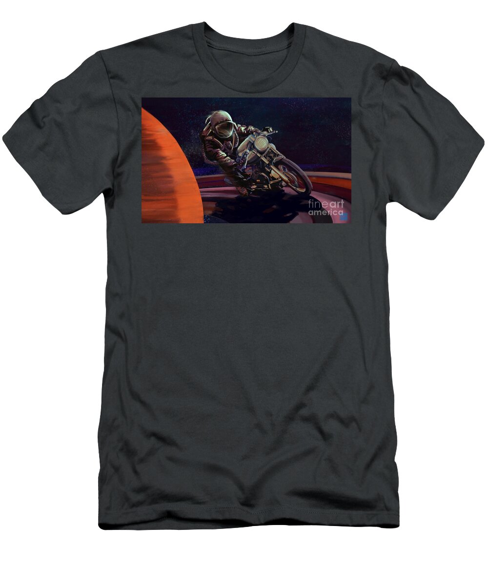 Cafe Racer T-Shirt featuring the painting Cosmic cafe racer by Sassan Filsoof
