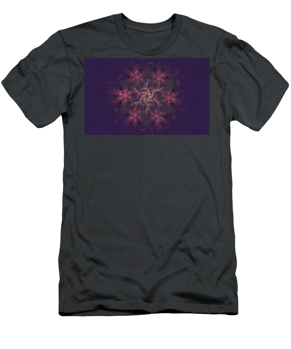 Apophysis Fractal T-Shirt featuring the digital art Cosmic Floral Wreath by Angie Tirado