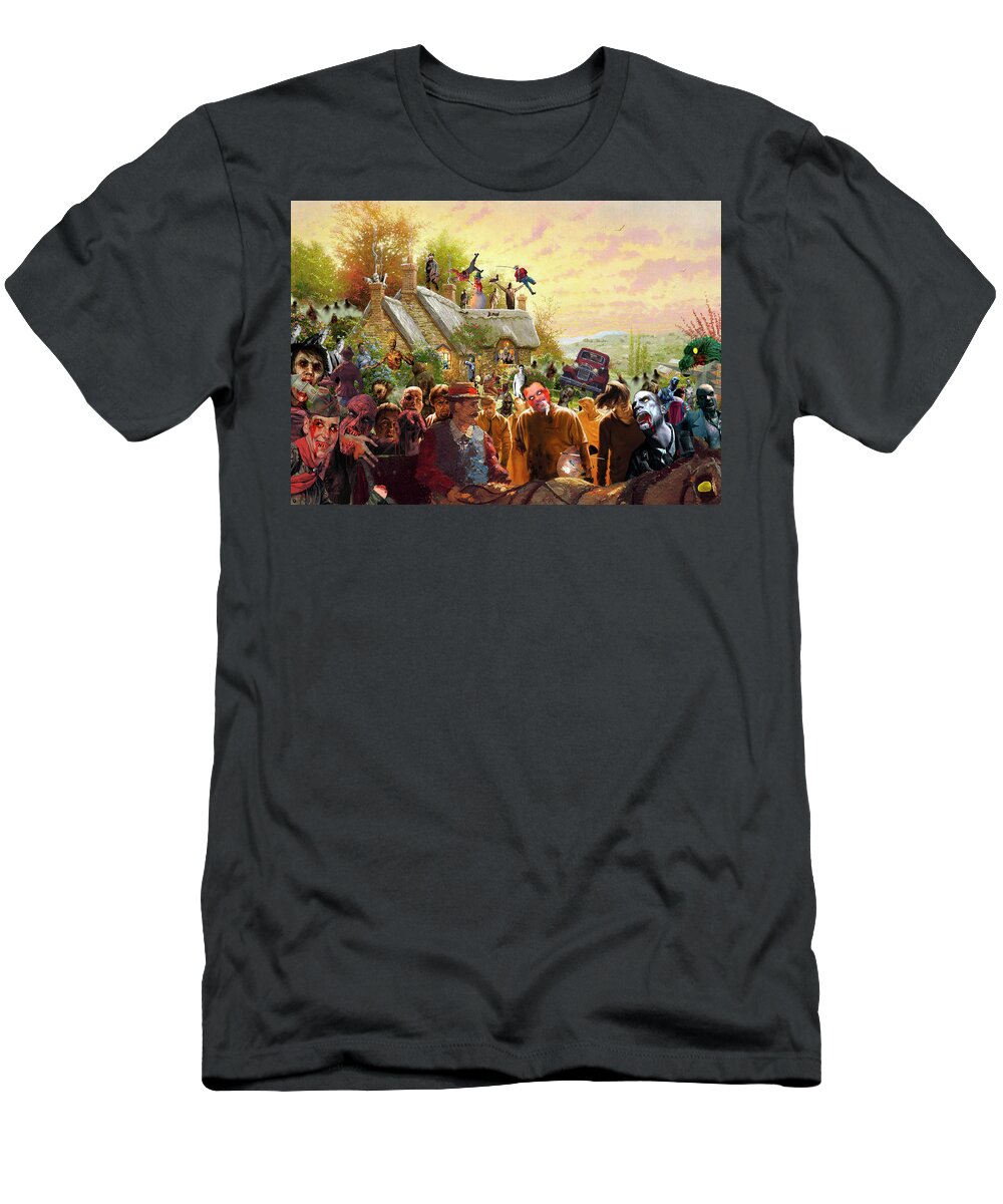 Kinkade T-Shirt featuring the digital art Cottage of the Living Dead by Barry Kite