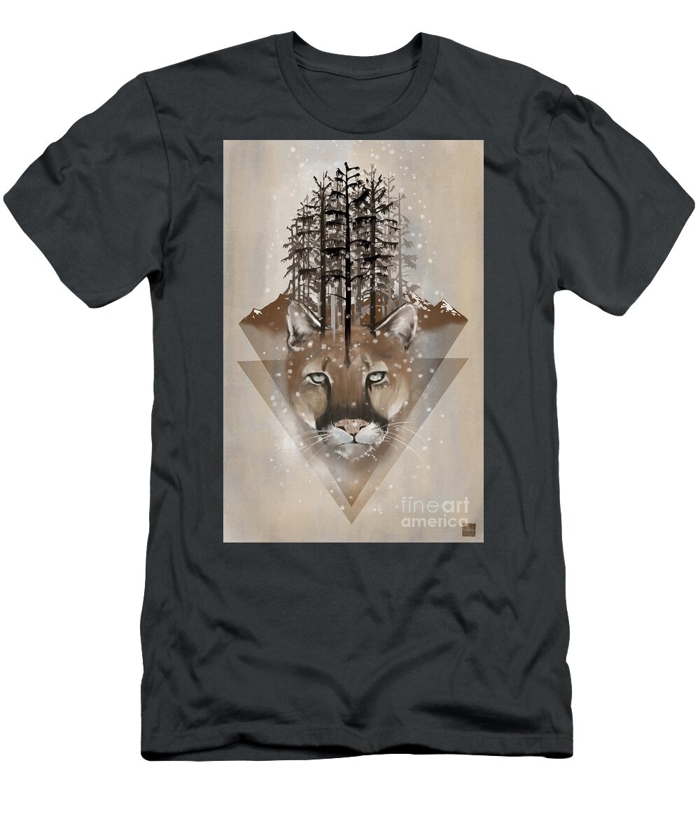 Wildlife T-Shirt featuring the painting Cougar by Sassan Filsoof