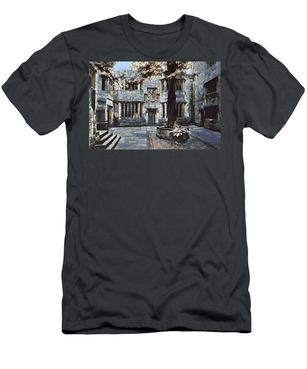 Castle T-Shirt featuring the digital art Courtyard of Skipton Castle by Pennie McCracken
