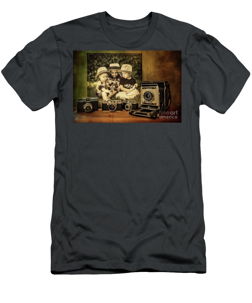 Children T-Shirt featuring the photograph Cousins And Cameras by John Anderson