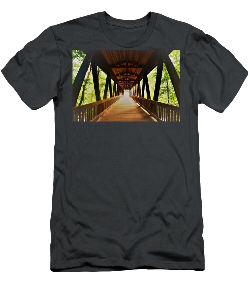 Covered Bridge T-Shirt featuring the photograph Covered Bridge at Roswell Mill by Mary Ann Artz