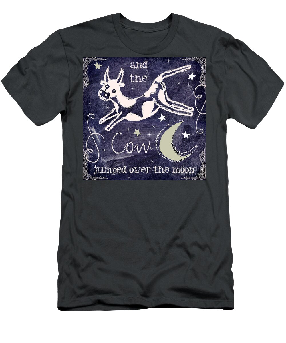 Chalk Board Art T-Shirt featuring the painting Cow Jumped Over the Moon Chalkboard Art by Mindy Sommers