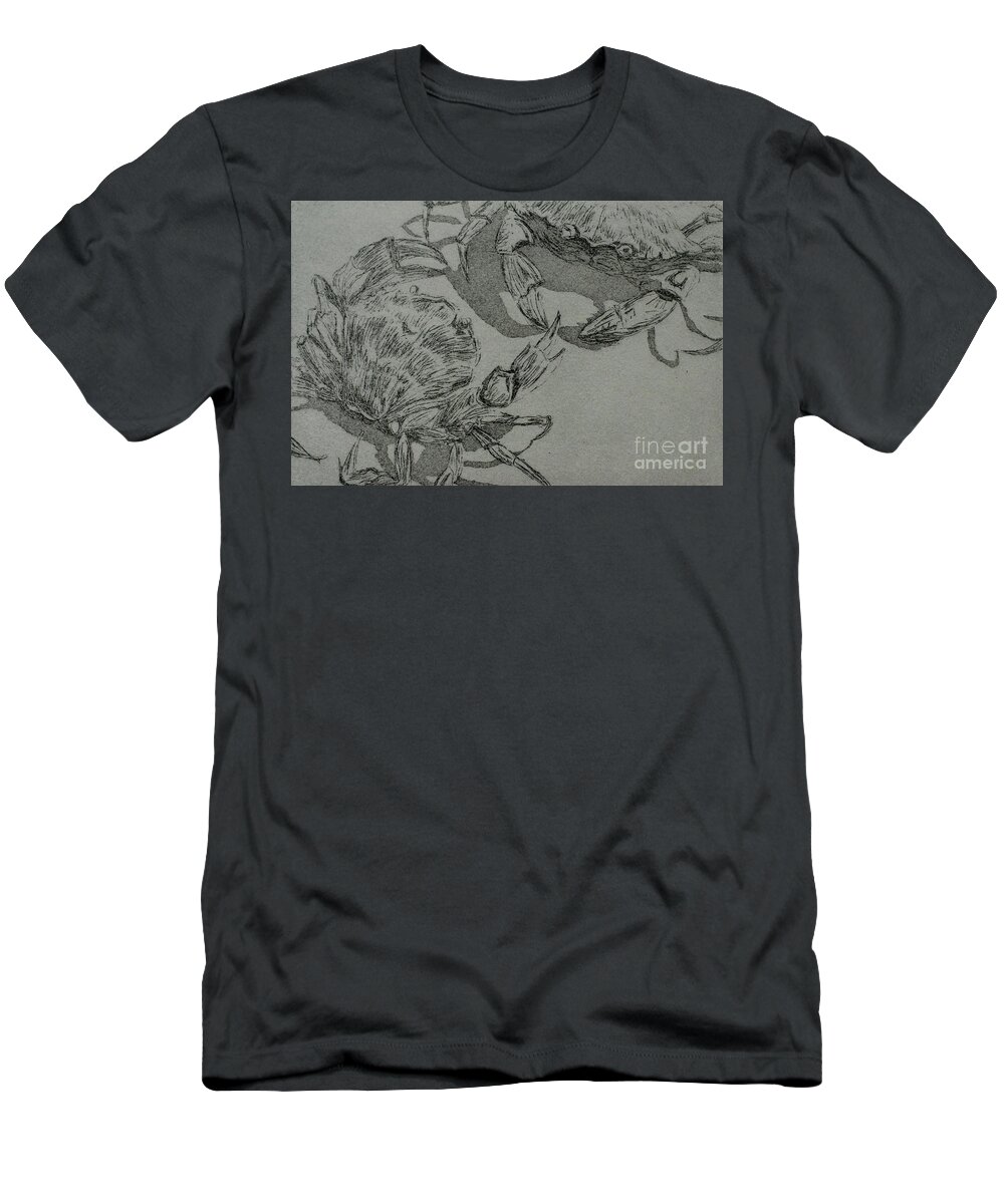 Crab T-Shirt featuring the mixed media Crab fight by Jackie MacNair