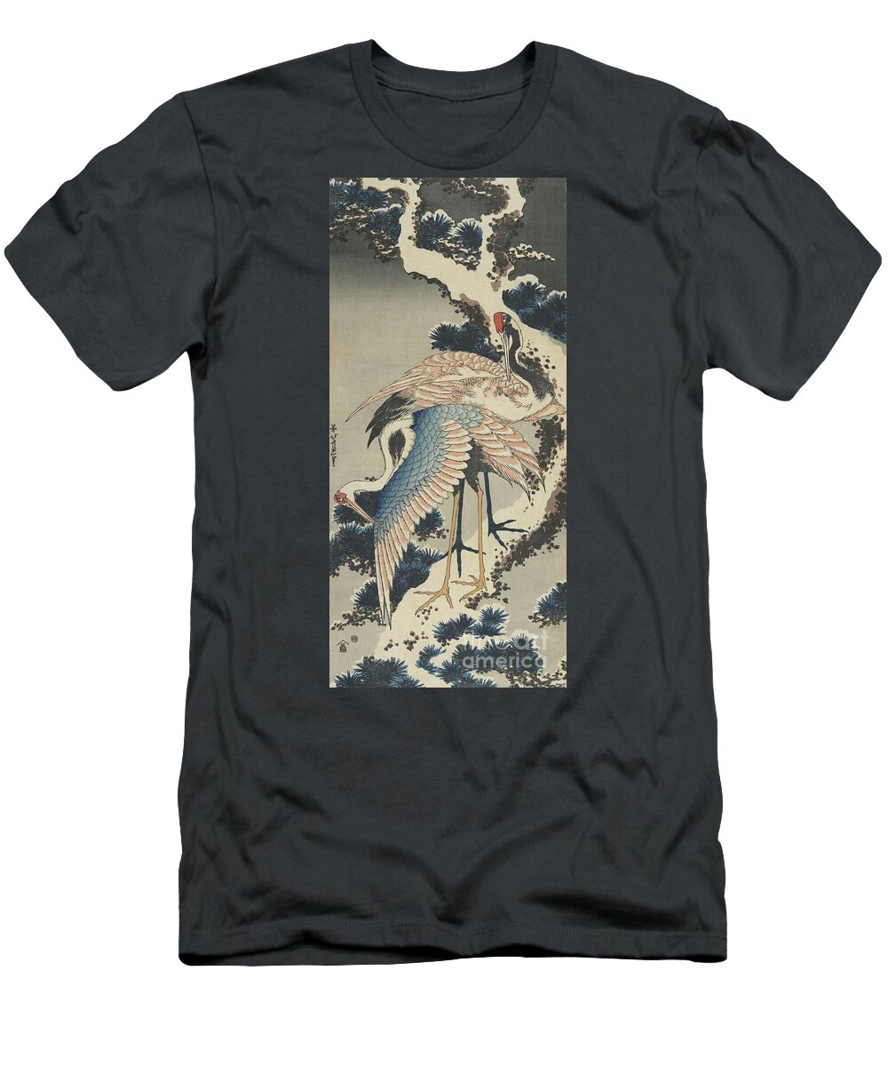 Hokusai T-Shirt featuring the painting Cranes on Pine by Hokusai