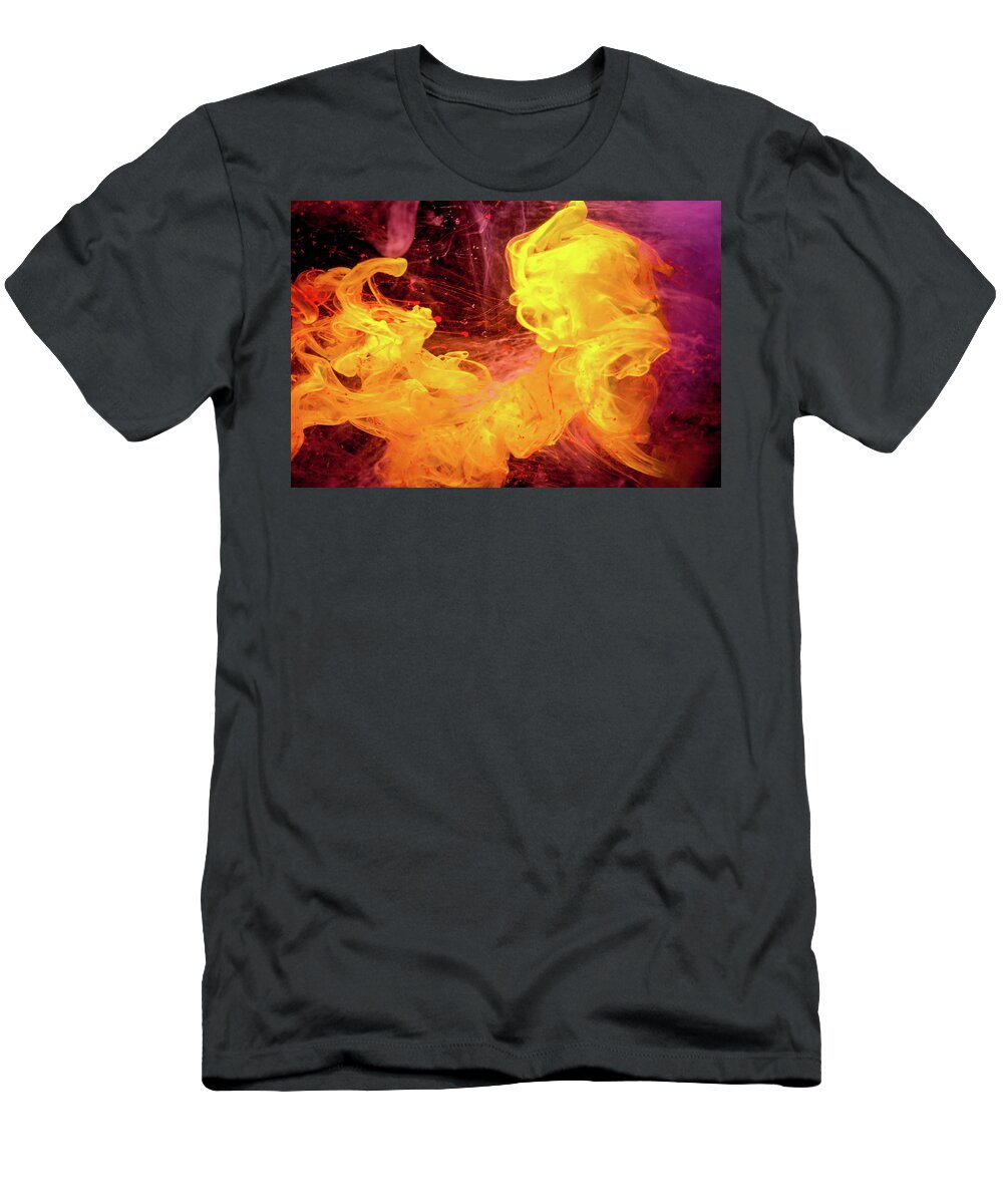 Abstract T-Shirt featuring the photograph Crazy Chase - Purple And Yellow Abstract Photography by Modern Abstract