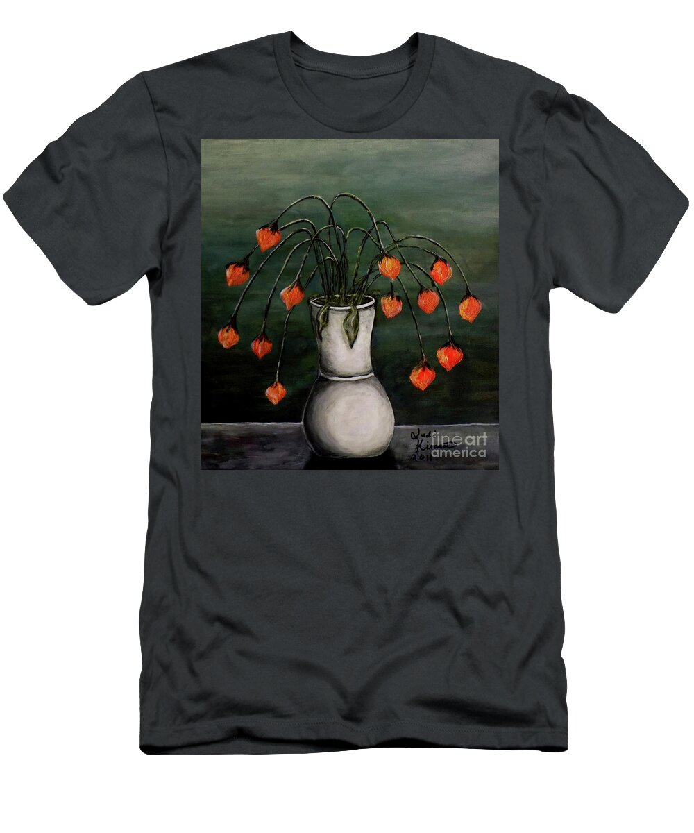 Flowers T-Shirt featuring the painting Crazy Red Flowers by Judy Kirouac