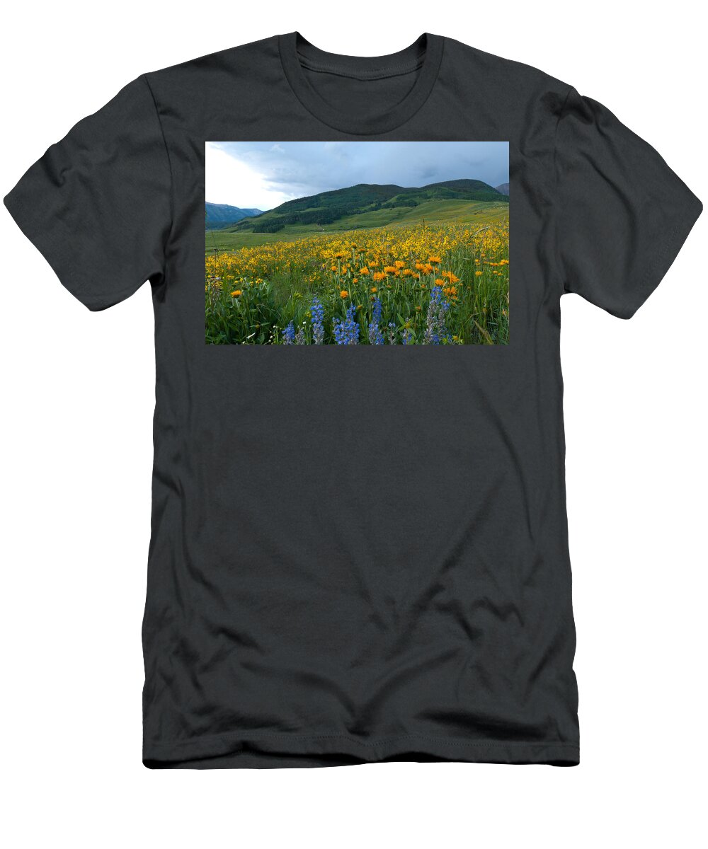 Wildflower T-Shirt featuring the photograph Crested Butte Evening Wildflowers and Mountains by Cascade Colors