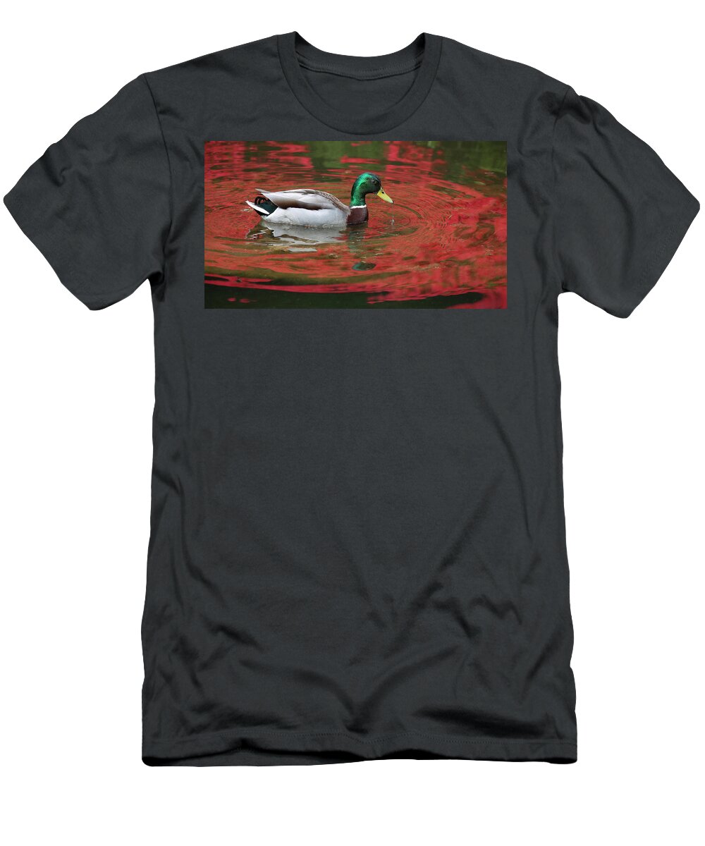 Duck T-Shirt featuring the photograph Crimson reflections by Elvira Butler