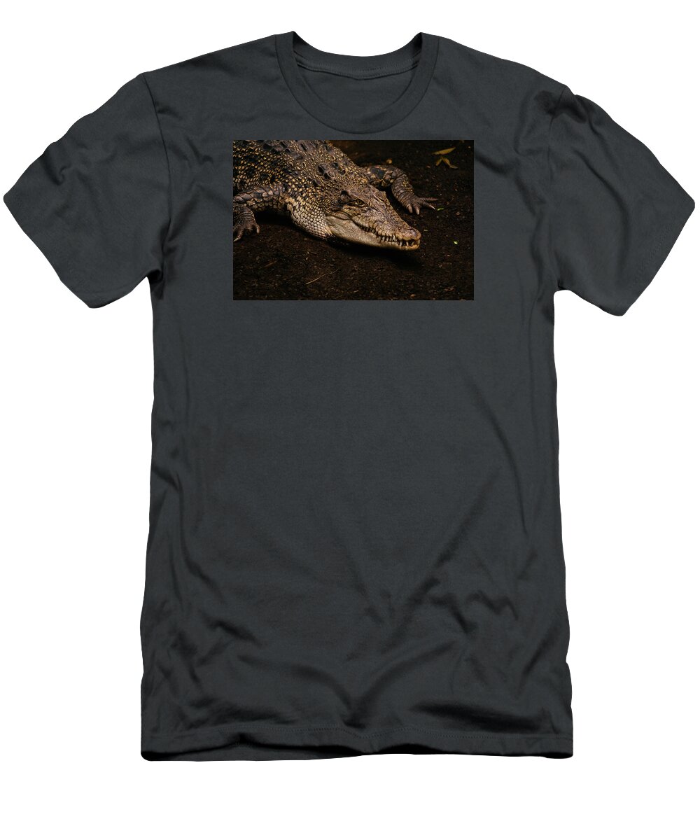 Crocodile T-Shirt featuring the photograph Crocodile Out Of The Water by Pati Photography