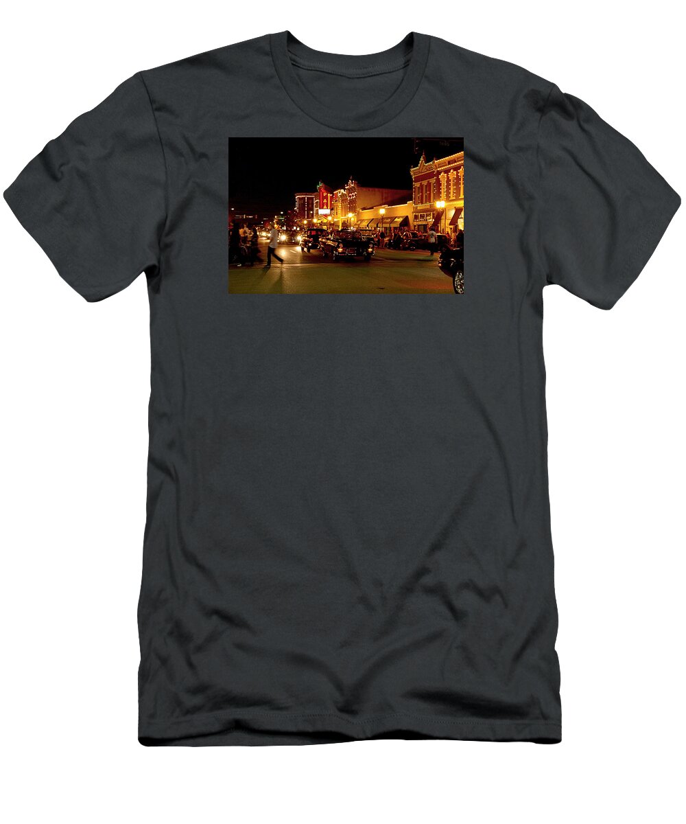 Night Scene T-Shirt featuring the photograph Cruise Night at the Car Show by Karen McKenzie McAdoo