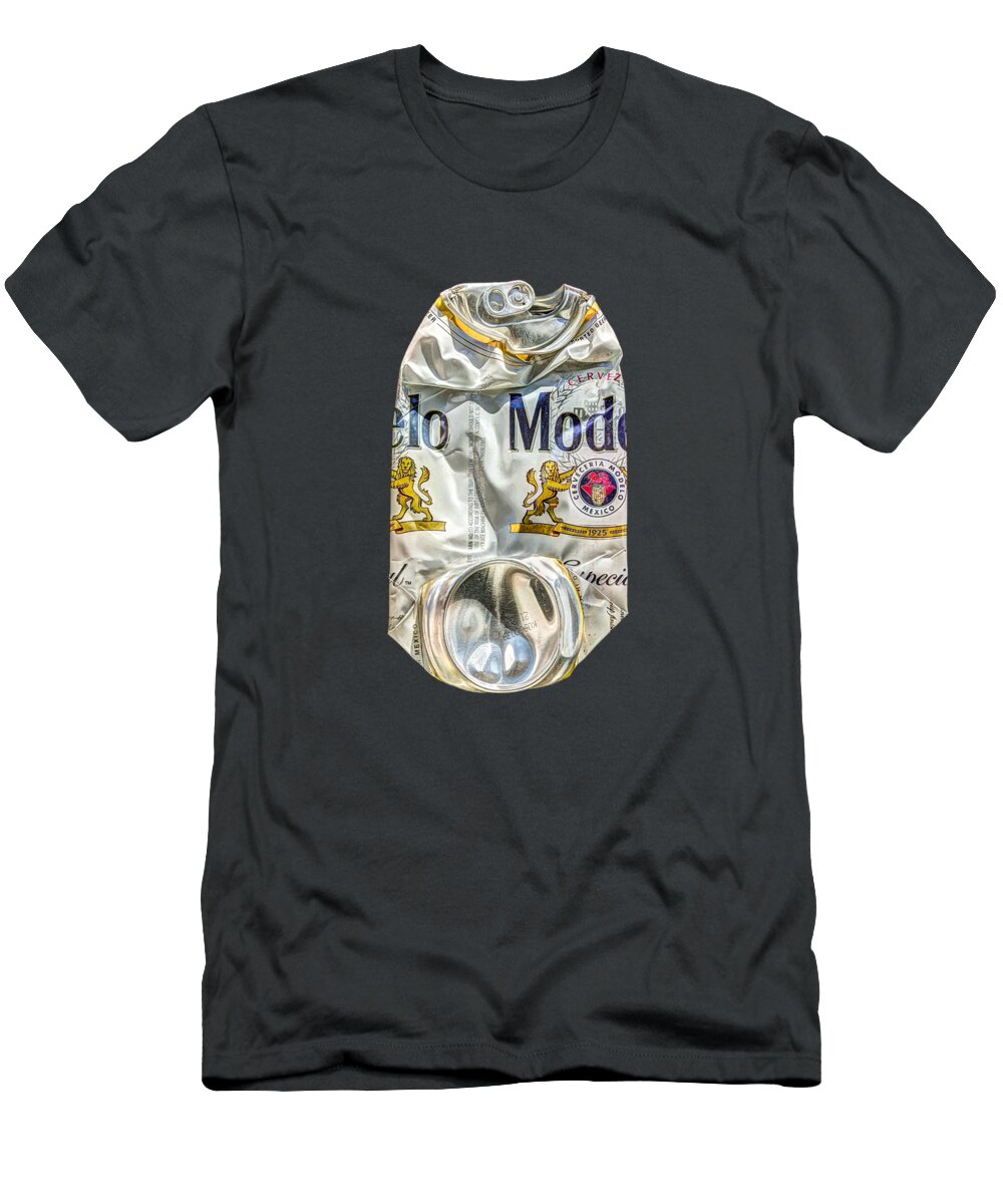 Beer Can T-Shirt featuring the photograph Crushed Beer Can Especial on Plywood 82 by YoPedro