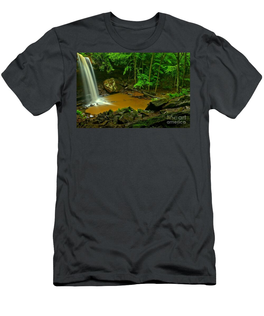 Cucumber Falls T-Shirt featuring the photograph Cucumber Falls Storm Lighting by Adam Jewell