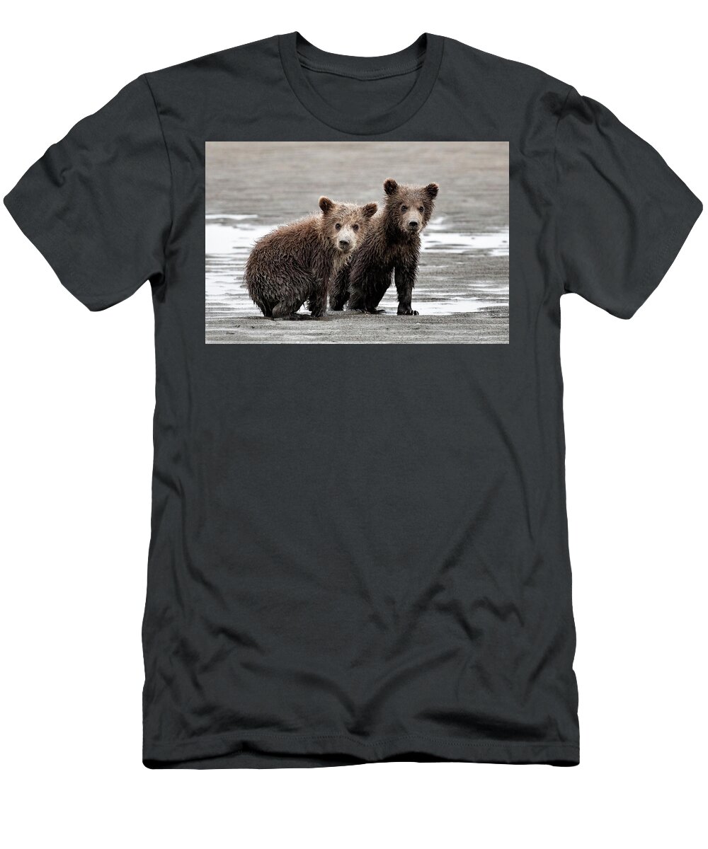 Wildlife T-Shirt featuring the photograph Curious Brown Bear Cubs by Linda D Lester