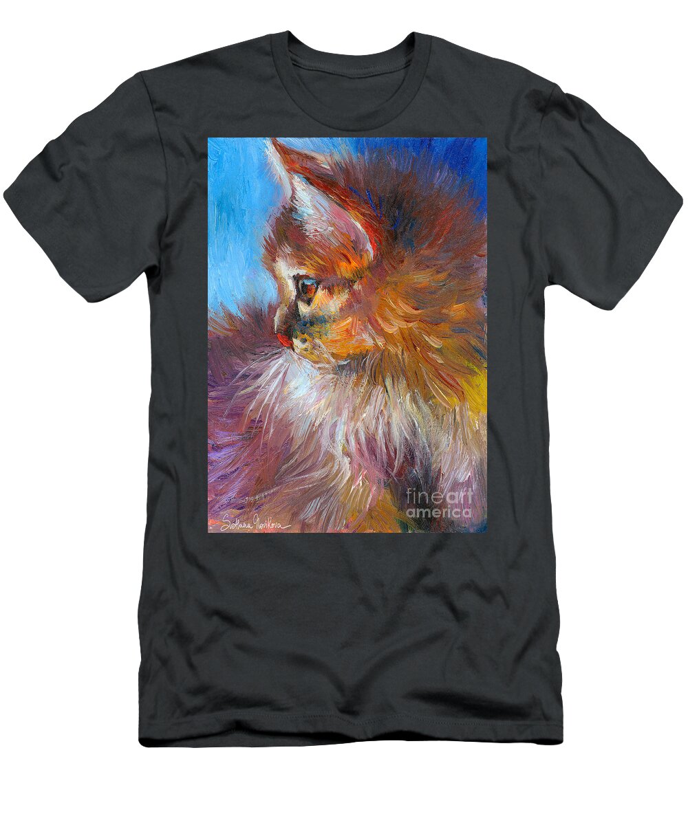 Tubby Cat Painting T-Shirt featuring the painting Curious Tubby Kitten painting by Svetlana Novikova